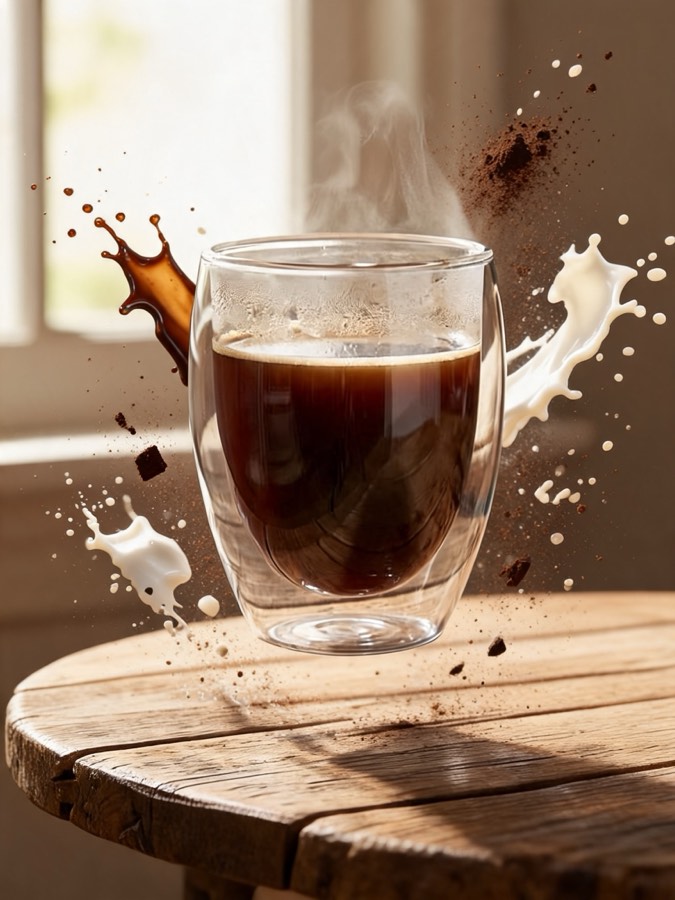 Taza de café con salpicadura sobre una mesa